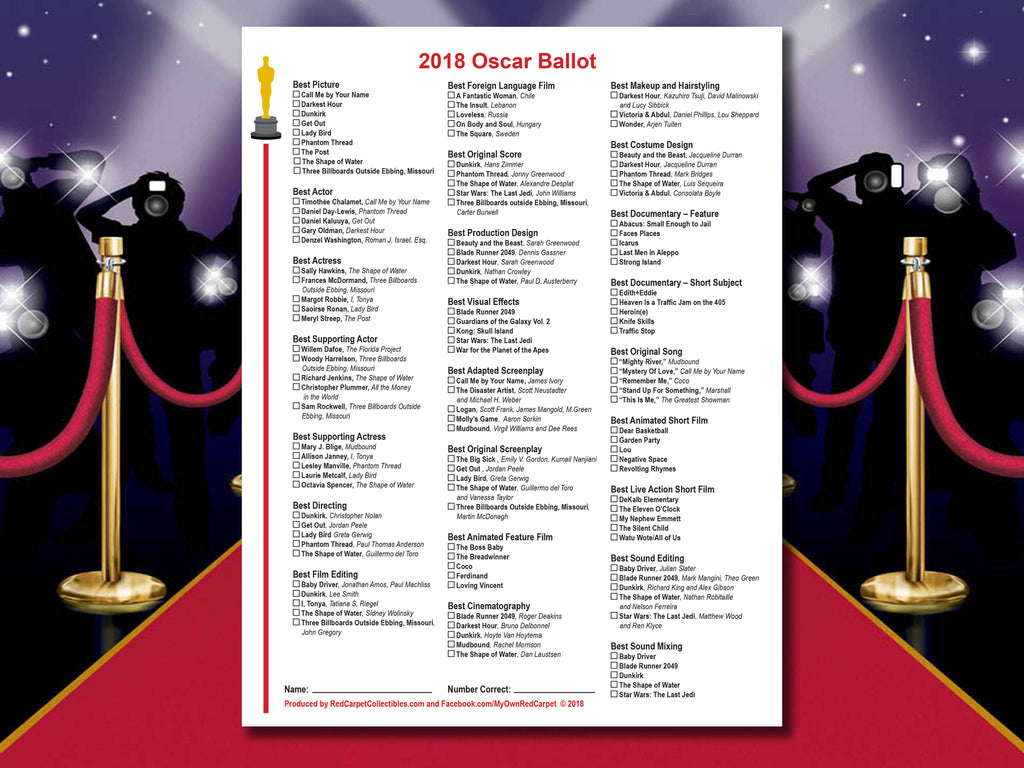 FREE Printable 2018 Oscar Ballot