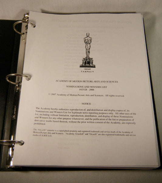 "Academy Awards Nominations and Winners" Book/Binder